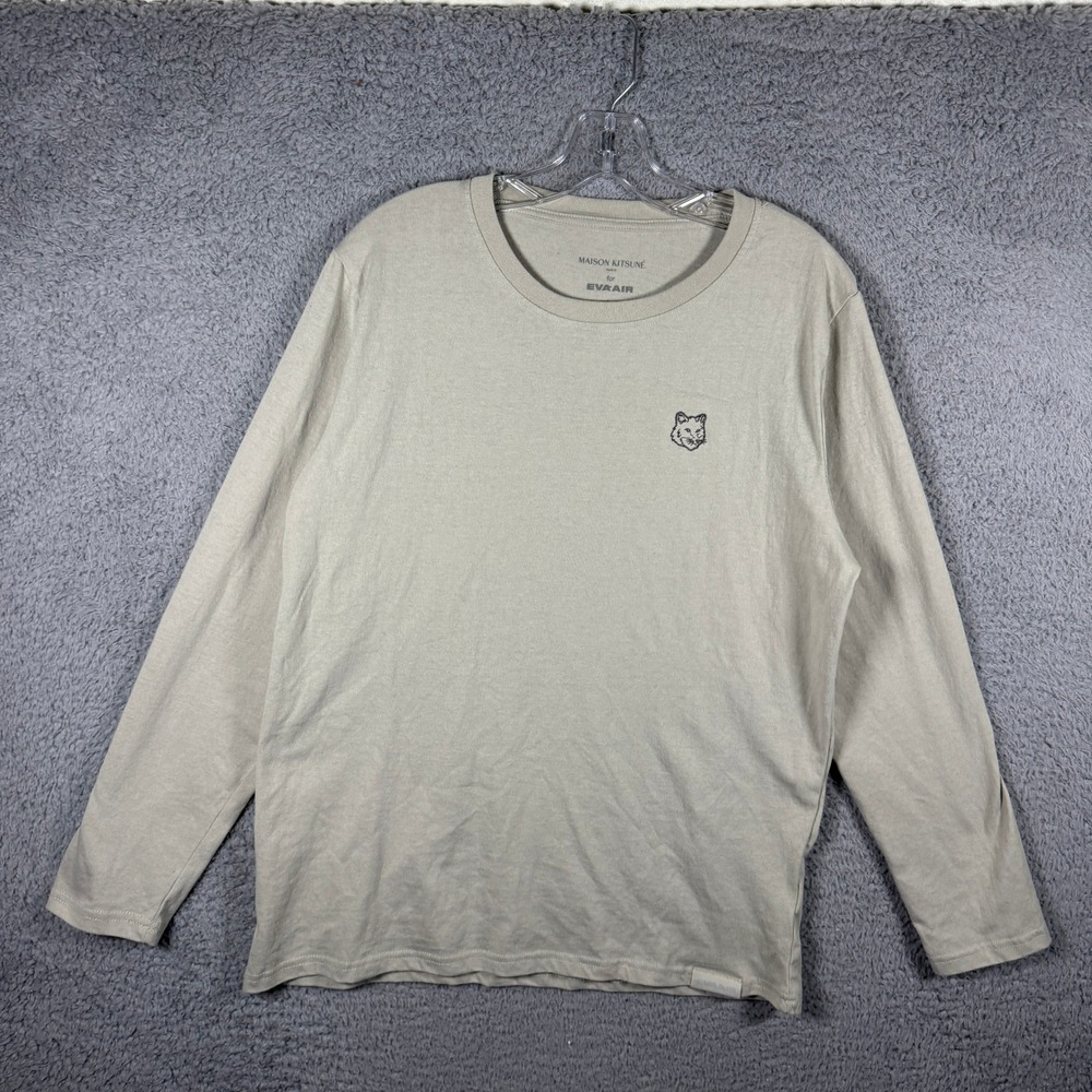 Maison Kitsune for EVA Air Mens Beige Long Sleeve Fox Logo T-Shirt Size L